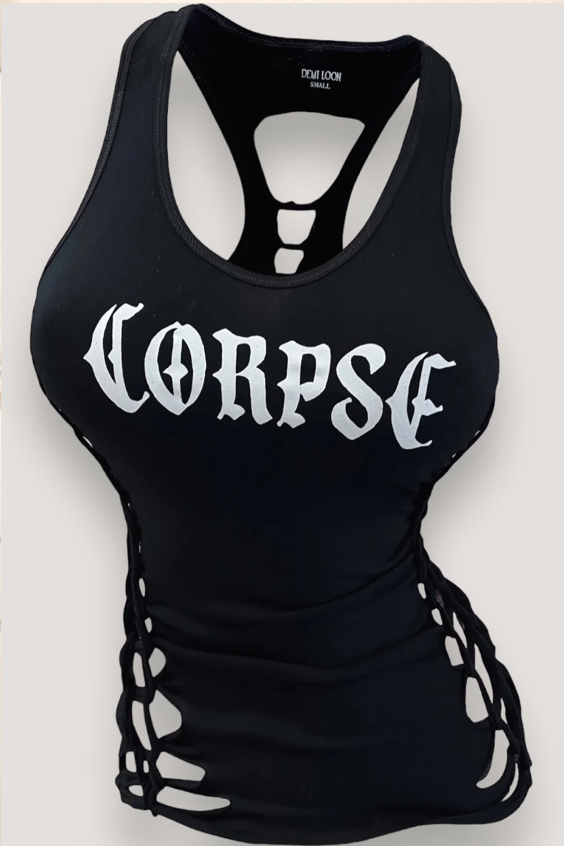 Corpse Ribcage & Spine Concert Slashed Gothic Tank Top