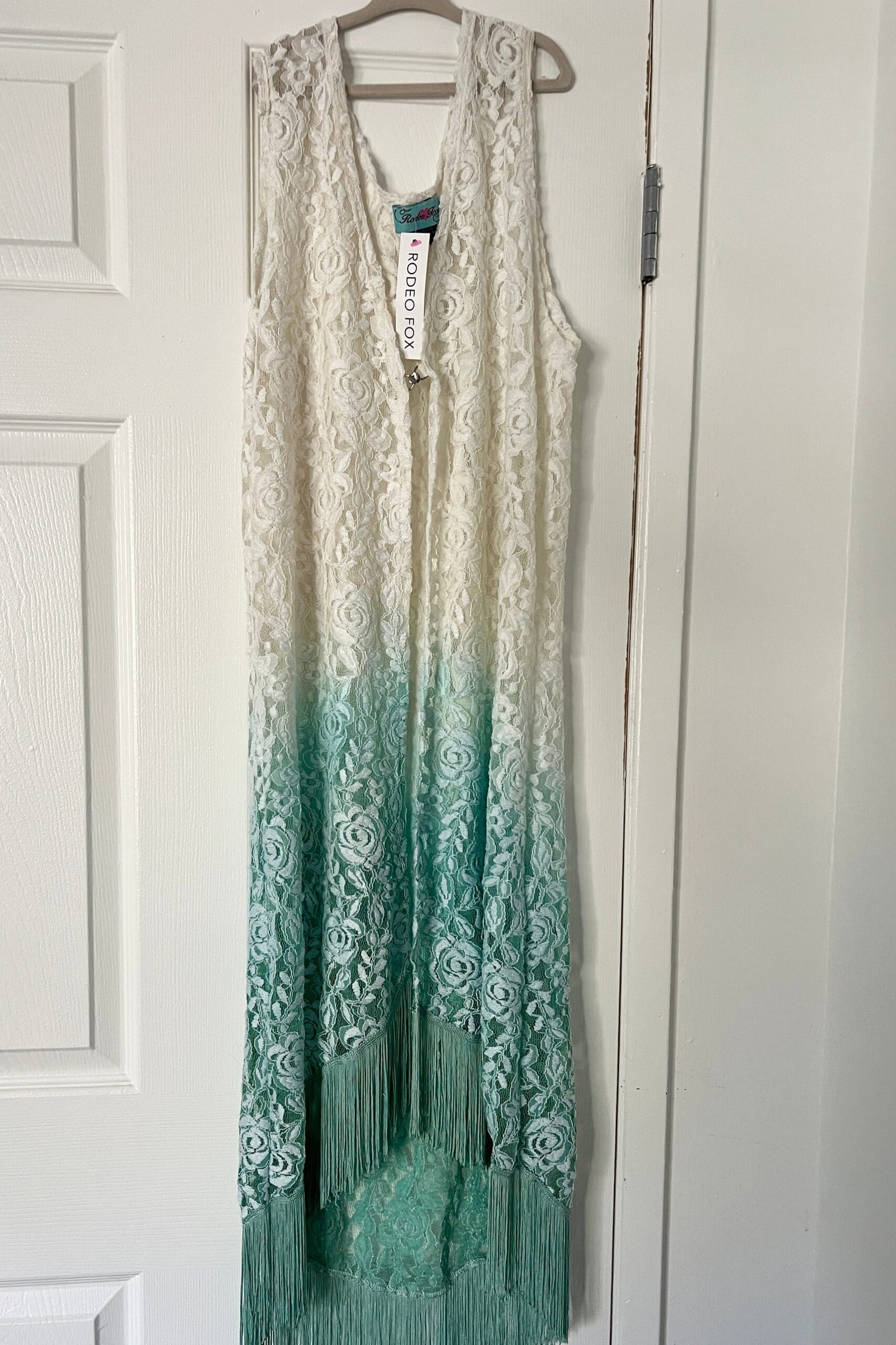 Aquamarine Dream Fringed Lace Coverup
