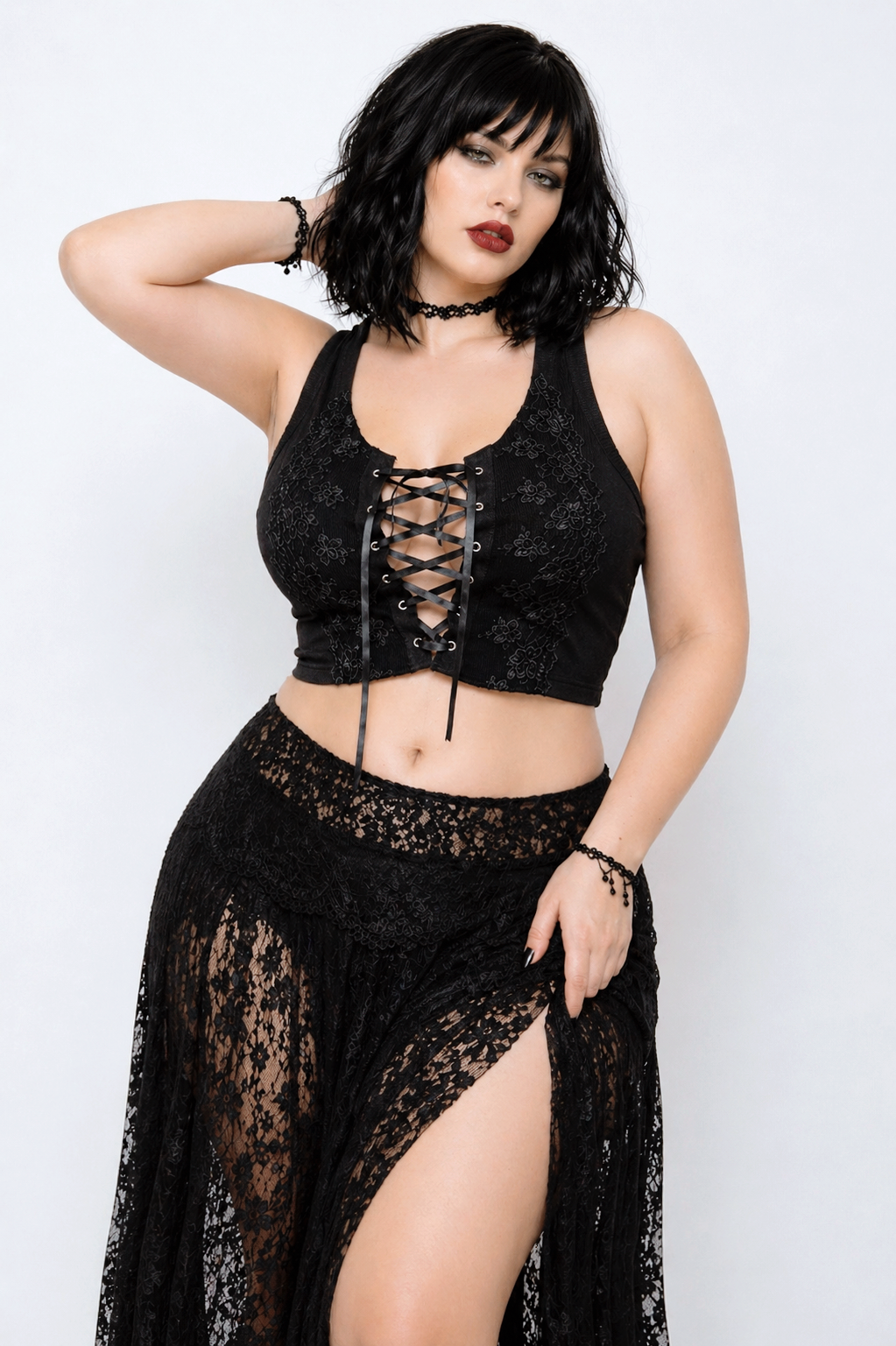 Wicked Kiss Cropped Lace Corset- Black