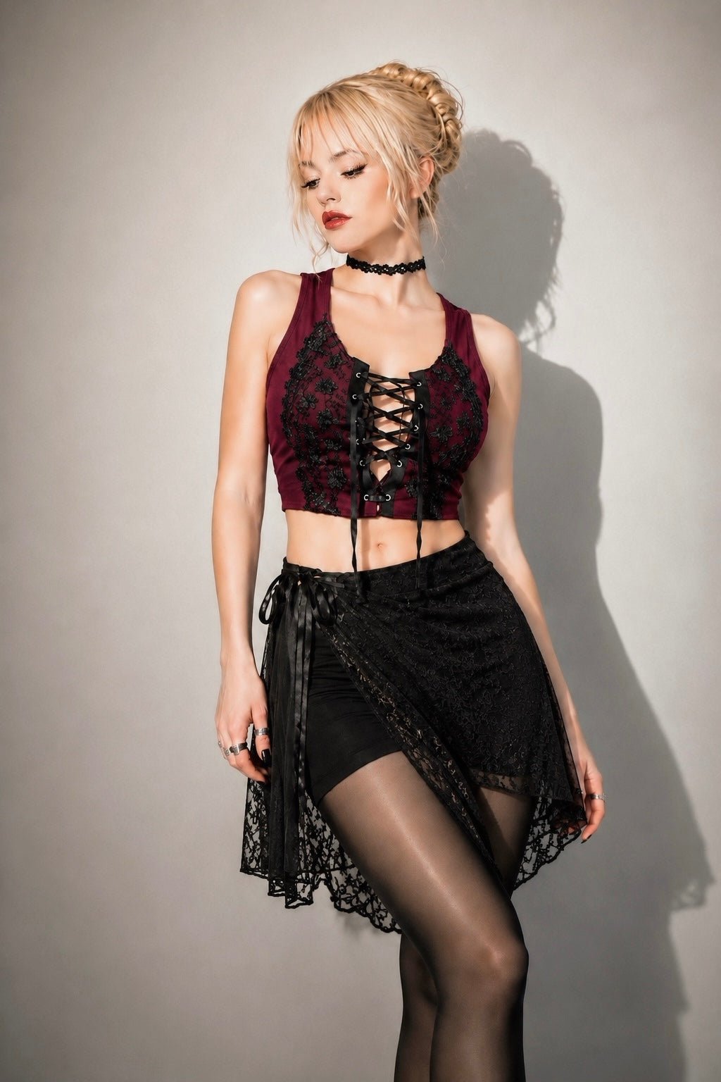 Wicked Kiss Cropped Lace Corset- Oxblood