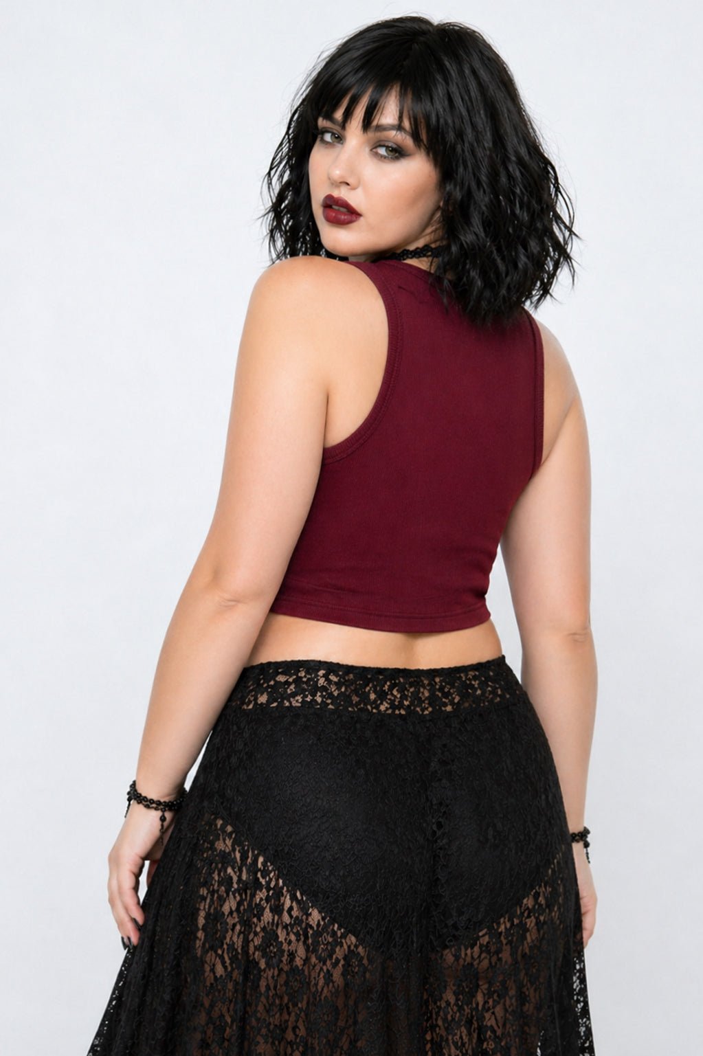 Wicked Kiss Cropped Lace Corset- Oxblood