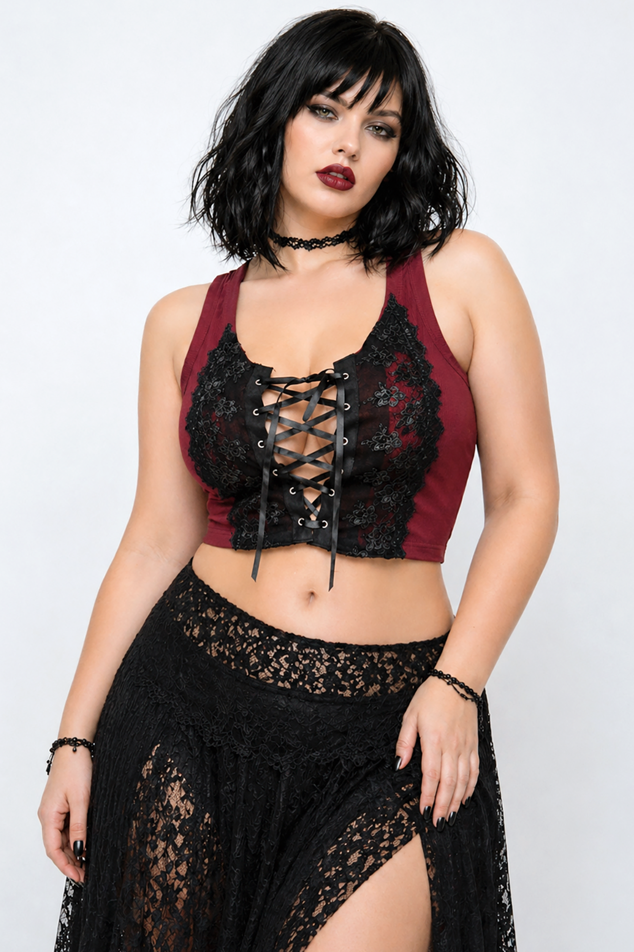 Wicked Kiss Cropped Lace Corset- Oxblood