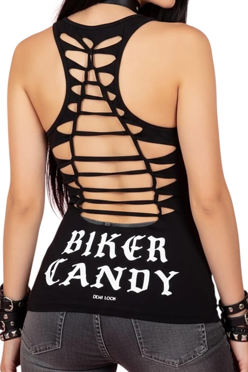 Biker Candy Graphic Back Racerback Sexy Slashed Biker Festival Tank